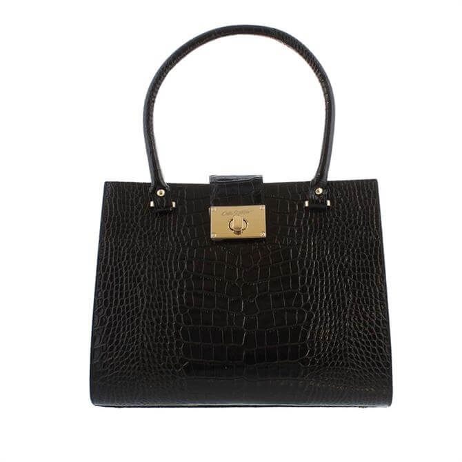 Carl Scarpa House Collection Fonda Black Leather Croc Effect Grab Bag